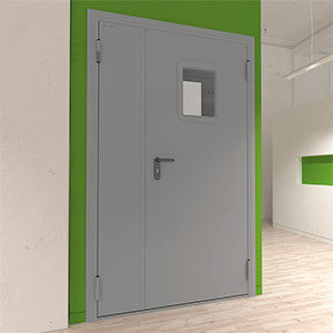 Дверь DoorHan/1150/2050/Техническая/двухств./остеклен./глад./глад./RAL7035/прав./угл. рама, DTO1/1150/2050/7035/R/N